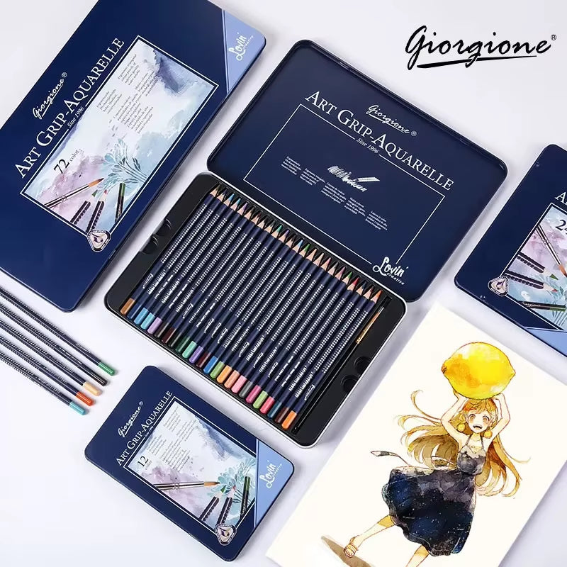 Giorgione Professional Watercolor Pencil Set 12/24/36/48/72/120 Coloured Water Soluble Sketching Pencils Brush Art Supplie