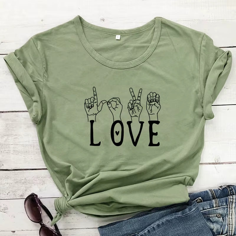 Love Sign Language T-Shirt Funny Unisex Valentine'S Day Gift Tshirt Fashion Women Short Sleeve Graphic Valentine Top Tee