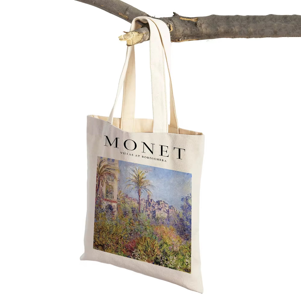 Monet Picasso Parrot Butterfly Mountain Shopping Bag Double Print Eco Casual Nordic Shopper Bags Lady Canvas Tote Women Handbag
