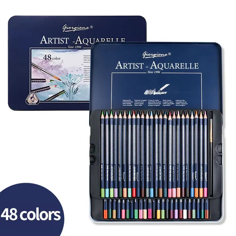 Giorgione Professional Watercolor Pencil Set 12/24/36/48/72/120 Coloured Water Soluble Sketching Pencils Brush Art Supplie