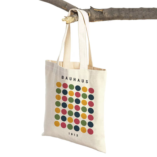 Vintage Art Child Shoulder Shopper Bag Bauhaus Exhibition Unique Women Shopping Bags Double Print Casual Lady Linen Handbags