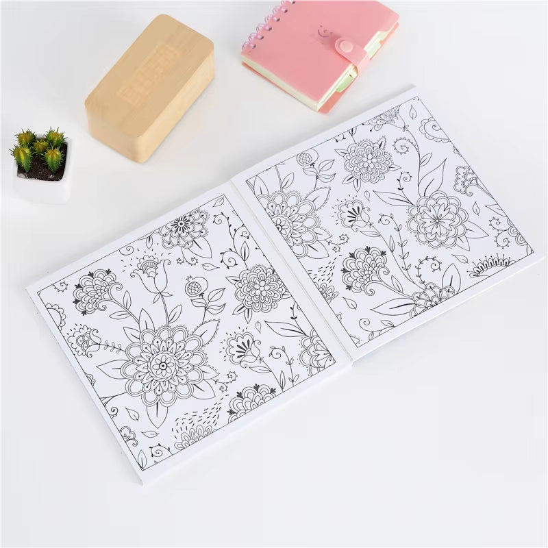 12 Color Pencils + 128 Pages Zen Mandalas Coloring Book for Adults Children Relieve Stress Kill Time Secret Garden Art Book