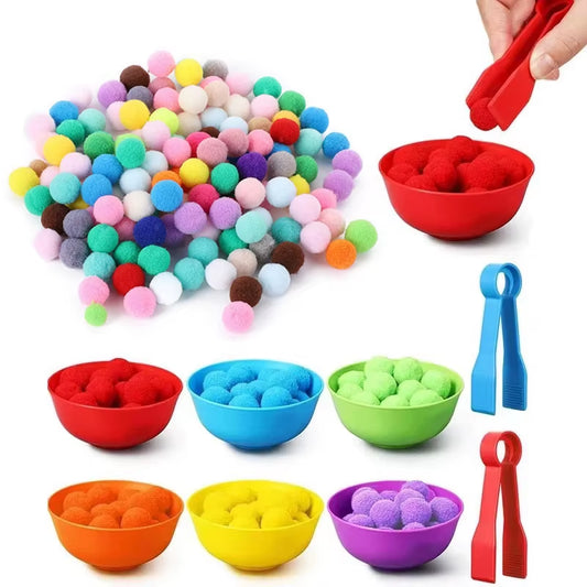 Children Classification Cups Counting and Sorting Toys Set Rainbow Colors Plastic Bowls Tweezers Fine Motor Skill Learning Toys