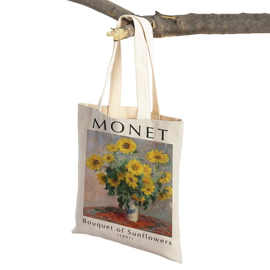 Monet Picasso Parrot Butterfly Mountain Shopping Bag Double Print Eco Casual Nordic Shopper Bags Lady Canvas Tote Women Handbag