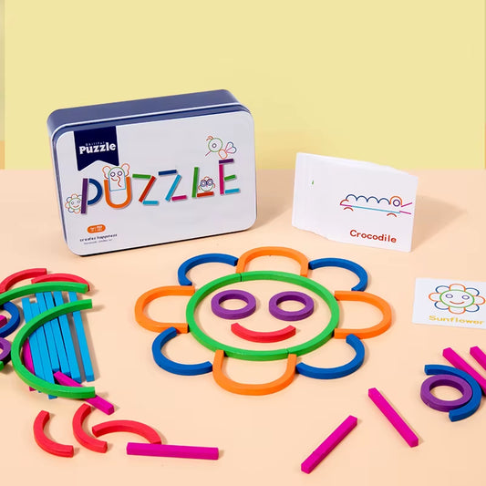 Wooden Creative Sticks & Rings Puzzle Montessori Shape Matching Color Sorting Toys Fine Motor Early Educational Toy for Kids