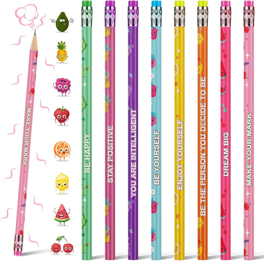 30 Pcs Scented Pencils for Kids Inspirational HB Pencils with Erasers Cylinder Colorful Fun Wood Pencils Motivational Graphite P