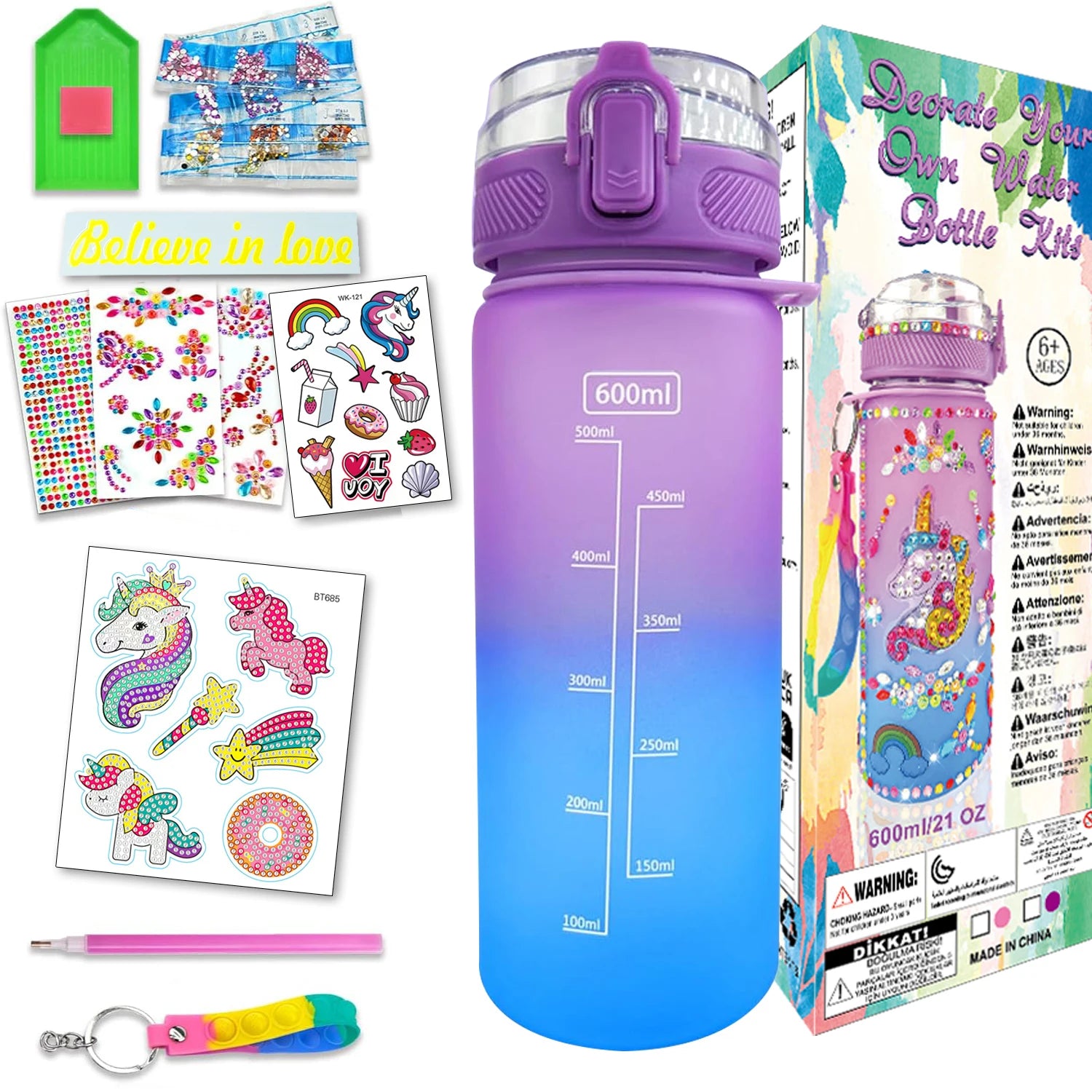 Decorate Your Own Water Bottle Kits for Girls Age 4-6-8-10,Mermaid Painting Crafts,Fun Arts and Crafts Gifts Toys for Girls Birt