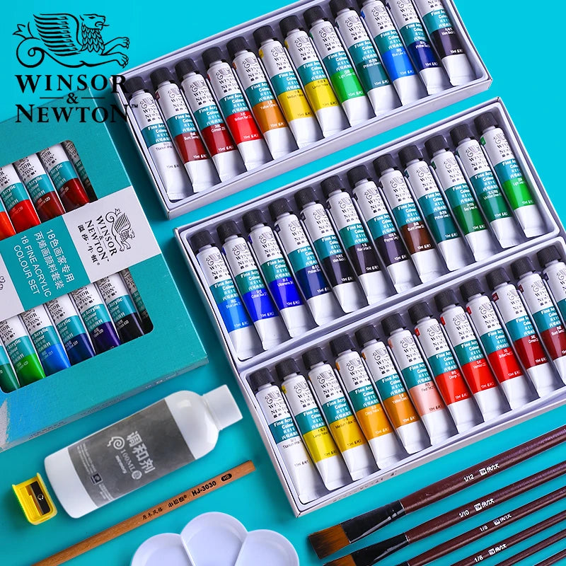 WINSOR&NEWTON 12/18/24 Colors Professional Acrylic Paints Set 10Ml Hand Painted Wall Painting Textile Paint Brightly Colored