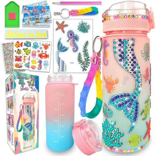 Decorate Your Own Water Bottle Kits for Girls Age 4-6-8-10,Mermaid Painting Crafts,Fun Arts and Crafts Gifts Toys for Girls Birt