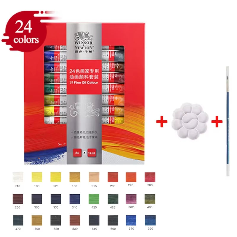 Winsor & Newton 12/18/24 Colors Professional Color Oil Paints 12Ml Tube Painting Pigments with Brush and Palette Art Supplies