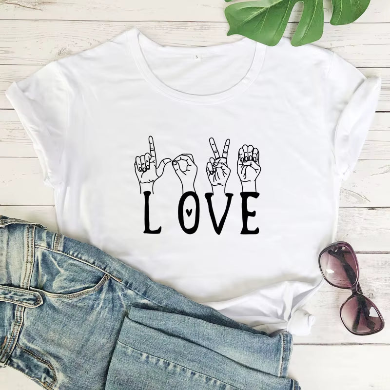 Love Sign Language T-Shirt Funny Unisex Valentine'S Day Gift Tshirt Fashion Women Short Sleeve Graphic Valentine Top Tee