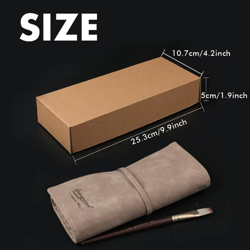 24 Pcs High Quality Nylon Hair Paint Brush Portable Simulated Leather Cloth Bag Oil Painting Brush Watercolor Set Art Supplies