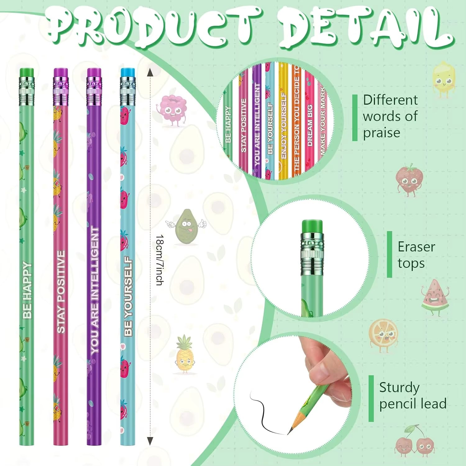 30 Pcs Scented Pencils for Kids Inspirational HB Pencils with Erasers Cylinder Colorful Fun Wood Pencils Motivational Graphite P