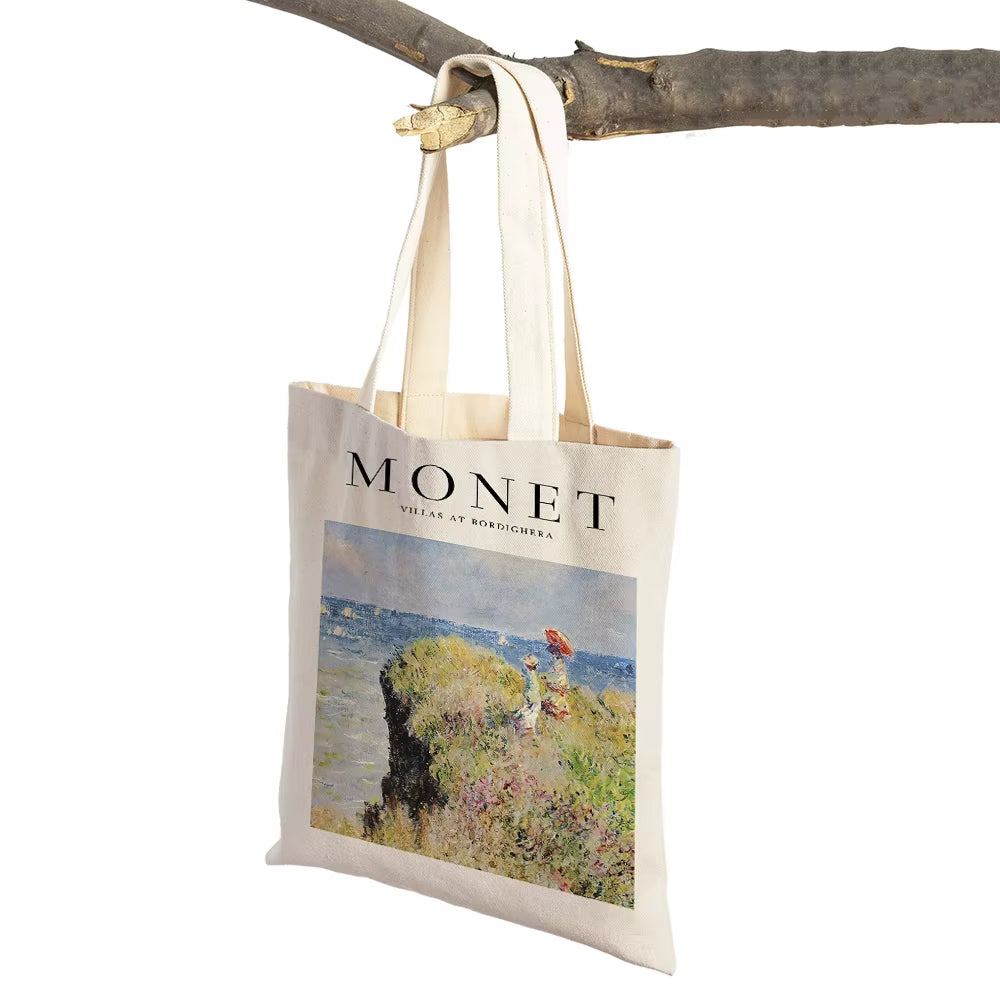Monet Picasso Parrot Butterfly Mountain Shopping Bag Double Print Eco Casual Nordic Shopper Bags Lady Canvas Tote Women Handbag