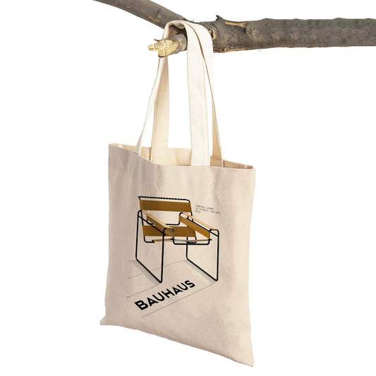 Modern Bauhaus Chair Abstract Mondrian Lady Shopping Bag Both Sided Geometric Women Shopper Bags Casual Tote Handbag